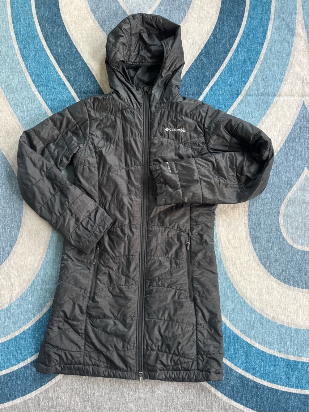 Columbia Omniheat Black Hooded Long Quilted Jacket